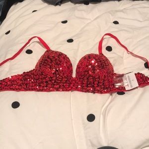 Sequined red bra